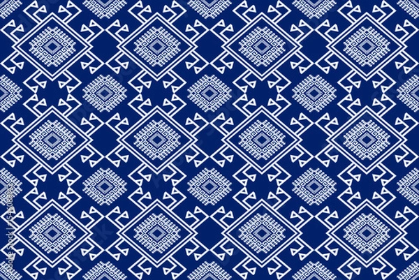 Fototapeta A minimalist Thai traditional textile pattern in pixel art style inspired by Phrae Wa weaving. The design features red and white pixelated diamond motifs arranged in a geometric lattice on a black bac