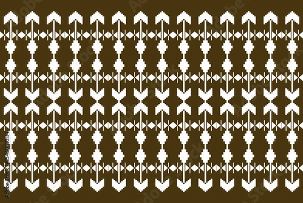 Fototapeta Seamless geometric pixel pattern inspired by traditional Thai textile  Features white motifs on dark green background, suitable for fabric, wrapping paper, wallpaper, digital