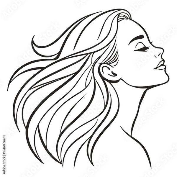 Obraz Minimalist side profile illustration of a woman in a graceful pose created with clean line work.