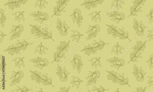 Fototapeta  Seamless Olive Branch Pattern on Green Background