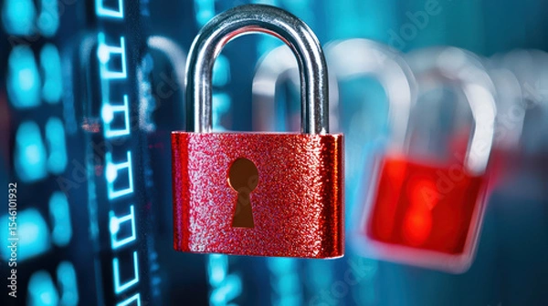 Fototapeta Vibrant red padlock symbolizes security and protection in digital environment, representing importance of safeguarding data