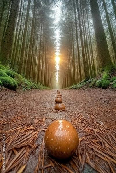 Obraz Zen Stones in Forest Pathway with Sunlight