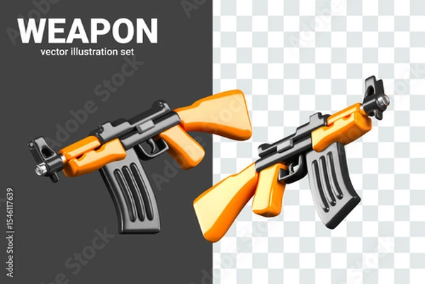 Fototapeta Short barreled machine gun in different positions. Shiny new firearm with magazine