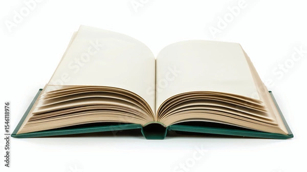 Fototapeta Open Book Mockup with Blank Pages and Green Cover on White Background