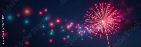 Fototapeta Blurred multicolored firework trails against dark sky , space, art, streaks of light
