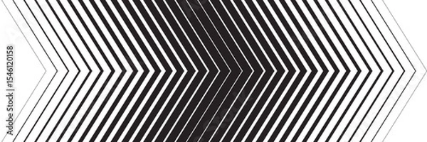 Obraz Black and white geometric pattern with repeating chevron arrow shapes. Optical illusion background with diagonal lines creating a 3D depth effect. Abstract modern vector illustration.