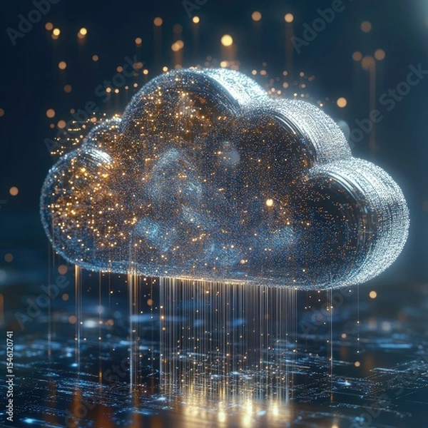Fototapeta 3d render Digital Cloud Computing: Abstract Network Data Visualization, Futuristic Technology Concept isolated background
