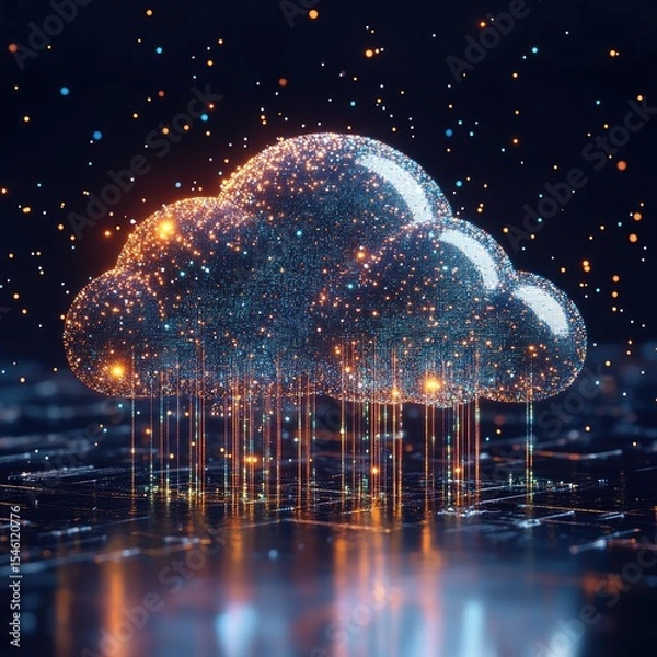 Fototapeta 3d render Digital Cloud: Data Visualization Concept isolated background