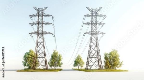 Fototapeta 3d render Power Transmission Towers: Energy Infrastructure & Environmental Harmony isolated background