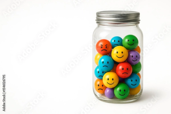Obraz A glass jar filled with colorful balls with emotions. Space for text.