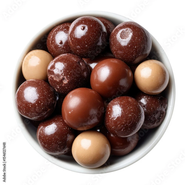 Fototapeta Top View Bowl Of Assorted Chocolate Candy Balls Isolated On Transparent Background. Chocolate Candy Bowl