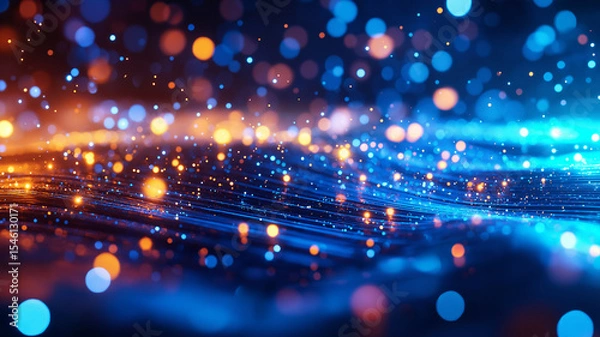 Obraz Vibrant abstract background with glowing particles and waves