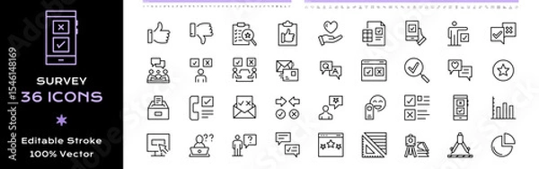 Obraz Survey Line Icons - Vector Editable Stroke.