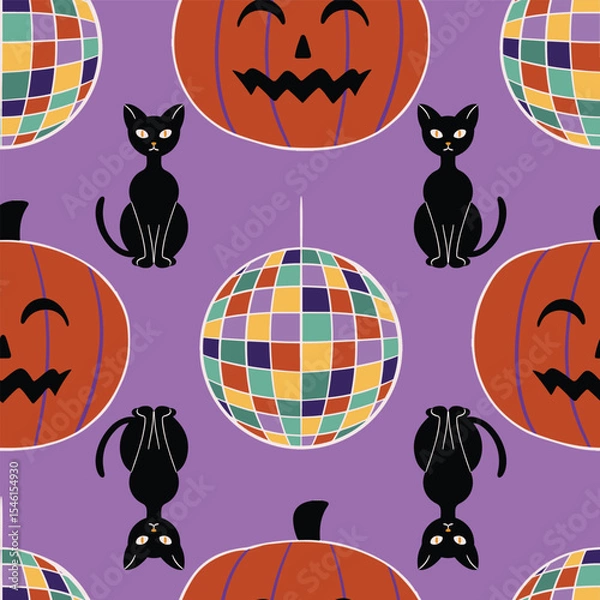 Obraz Retro Halloween 70s style seamless pattern design