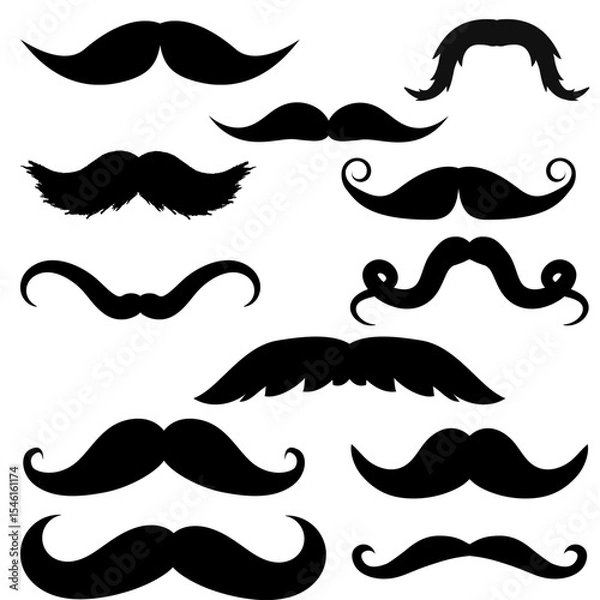 Fototapeta A Collection of Various Black Silhouettes of Different Mustache Styles