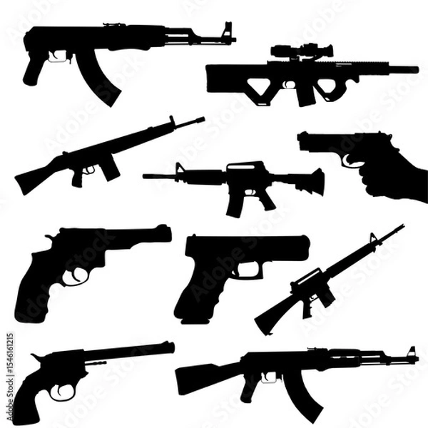 Fototapeta Selection of Different Types of Rifles and Handguns Silhouettes