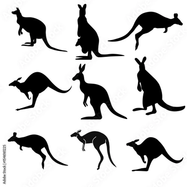 Fototapeta Silhouette Collection of Kangaroos Jumping Sitting Standing in Different Poses