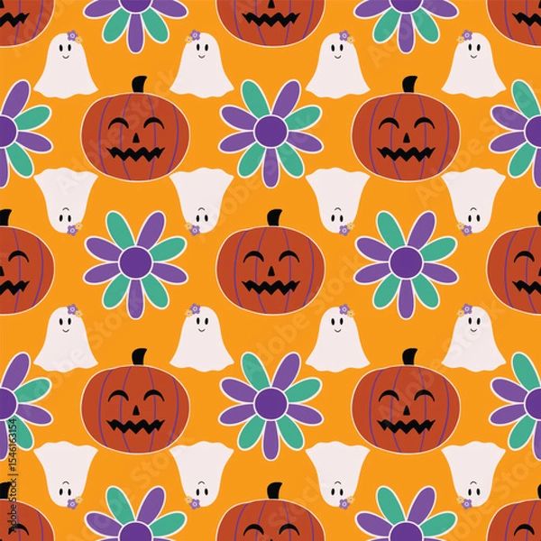 Obraz Retro spooky Halloween design seamless vector pattern