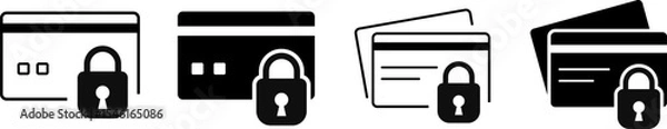 Fototapeta Block credit card icon set. Personal finance security. Technology to protect data and funds. representing data security and protection

