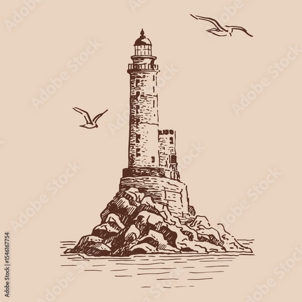 Obraz Lighthouse. Hand drawn vector illustration.