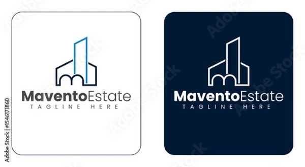 Obraz Line Art M Letter Real Estate Logo with Tower Shape