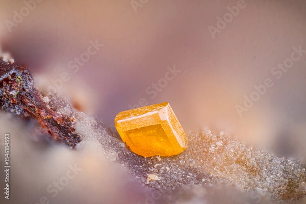Fototapeta Wulfenite crystal. Specimen from la Rouvière, St-Marguerite-Lafigère, France. Micro photography extreme close-up. microscope mineral crystal photography for Scientific use.