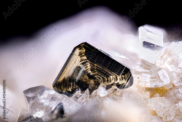 Obraz Black Brookite crystal. Specimen from Les crevasses, Jarrier, Alpes, France. Micro photography extreme close-up. microscope mineral crystal photography for Scientific use.