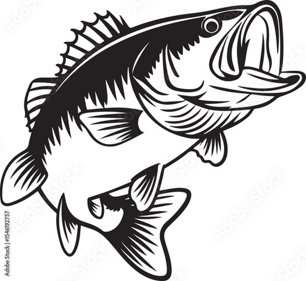 Fototapeta Aggressive Largemouth Bass Fish Jumping Vector Illustration. Aggressive Largemouth Bass Fish Jumping Vector Illustration.