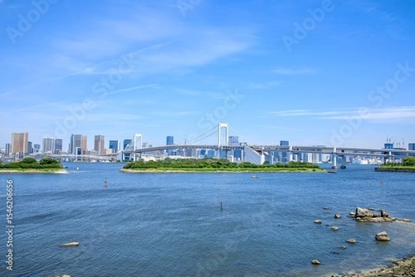 Obraz 東京都、レインボーブリッジと東京の高層ビル群の風景
