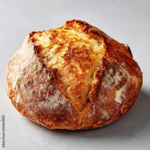 Fototapeta Freshly baked sourdough bread with a golden crust and artisanal texture on a light background