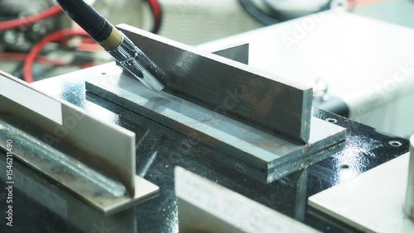 Fototapeta Laser welder.Close up of robot laser welding.