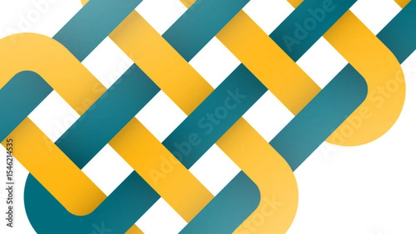 Fototapeta Abstract interlocking shapes background. Colorful woven ribbon texture in yellow and teal