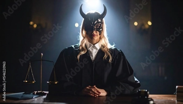 Obraz Horned Mask Judge, Dark Gothic Courtroom Fantasy