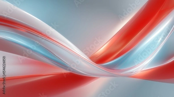 Fototapeta Vibrant abstract background with glossy red, white, and blue flowing ribbons