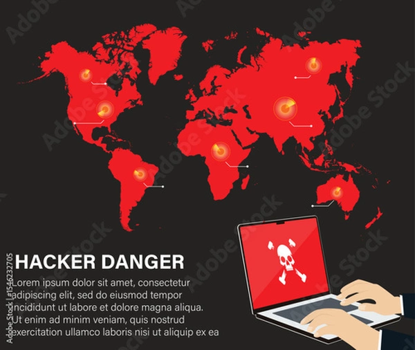 Fototapeta Cyber Threat World Map Digital Warfare Global Map Vector stock illustration