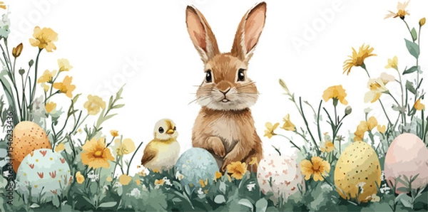 Obraz Happy Easterwatercolor card banner border with cut