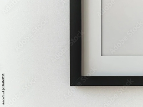 Fototapeta Mockup of simple rectangular thin black picture frame, vertical position, white passe-partout