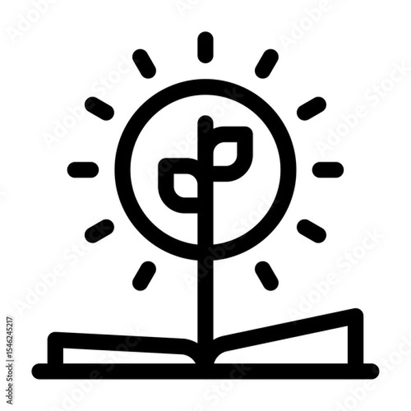 Obraz icono de libro abierto con planta. Crecimiento, aprendizaje ecológico y conocimiento sostenible. planta brotando de un libro. Ilustración vectorial