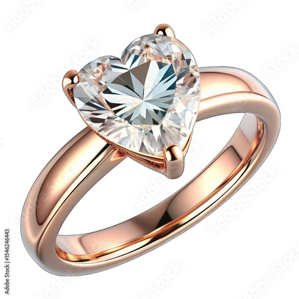 Fototapeta Rose gold ring with heart shaped diamond