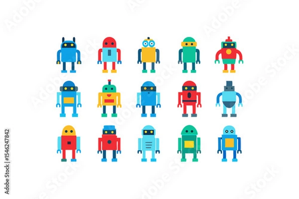 Obraz different robot icon sets on white background  
