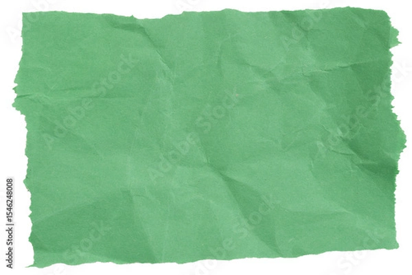 Fototapeta Green construction paper ripped and crumpled rectangle isolated on white