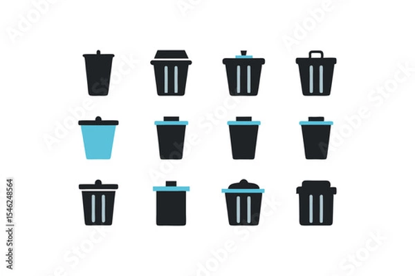 Fototapeta different trash bin icon sets on white 