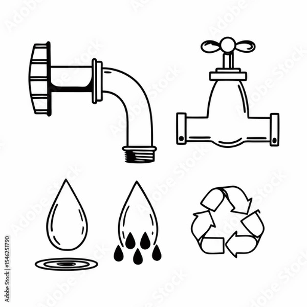 Fototapeta "Water Infrastructure Icons Set – Thin Line Style for Engineering, Utilities, and Environmental Projects"