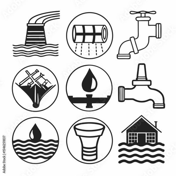 Fototapeta "Water Infrastructure Icons Set – Thin Line Style for Engineering, Utilities, and Environmental Projects"