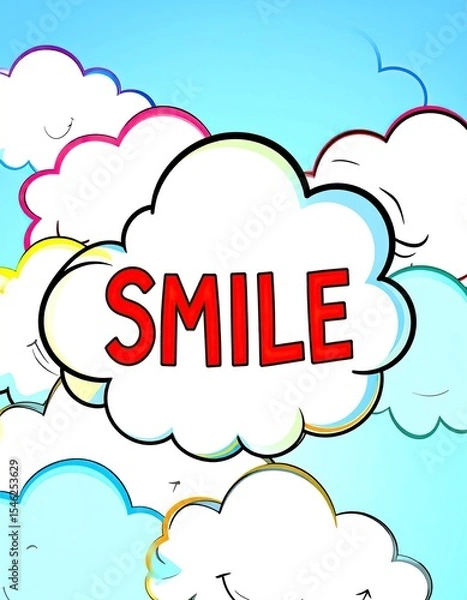 Obraz Smiling Clouds Happy Sky with Smile Word Art.