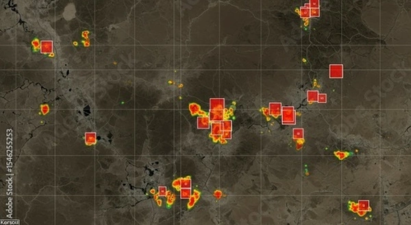 Obraz Satellite Image of Conflict Zone with Heat Spots