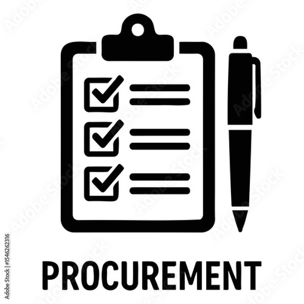 Fototapeta Black clipboard with checklist and pen for procurement process and task management icon on transparent background