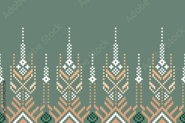 Obraz Ethnic Textile Border Design with Geometric and Ornamental Motifs
