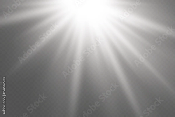 Obraz Bright white light beam effect with transparent background for glow, spotlight or skylight.