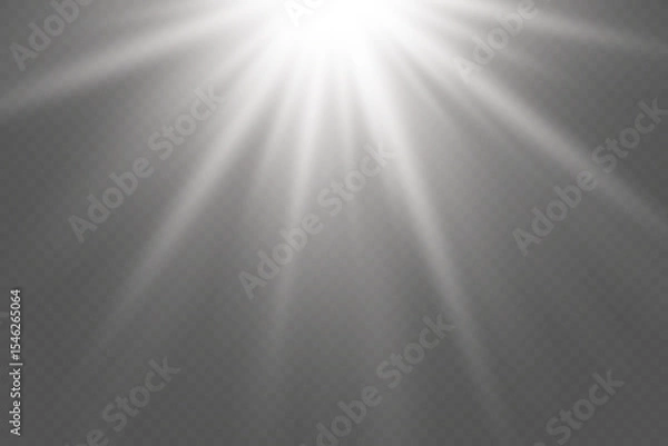 Obraz Bright white light beam effect with transparent background for glow, spotlight or skylight.